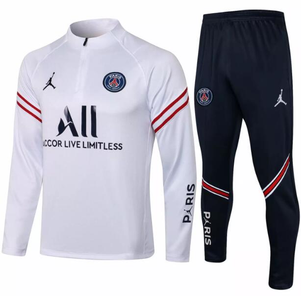 2021/22 PSG x Jordan White Training Kits Sweatshirt with Pants